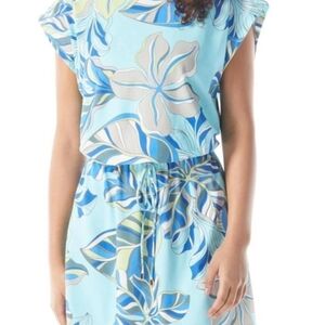 Beach House Vibrant Blue and Green Floral Dress